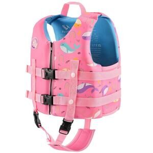 Pottwal Kids Swim Vest Neoprene Swim Jacket w/ Crotch Strap Pink Small